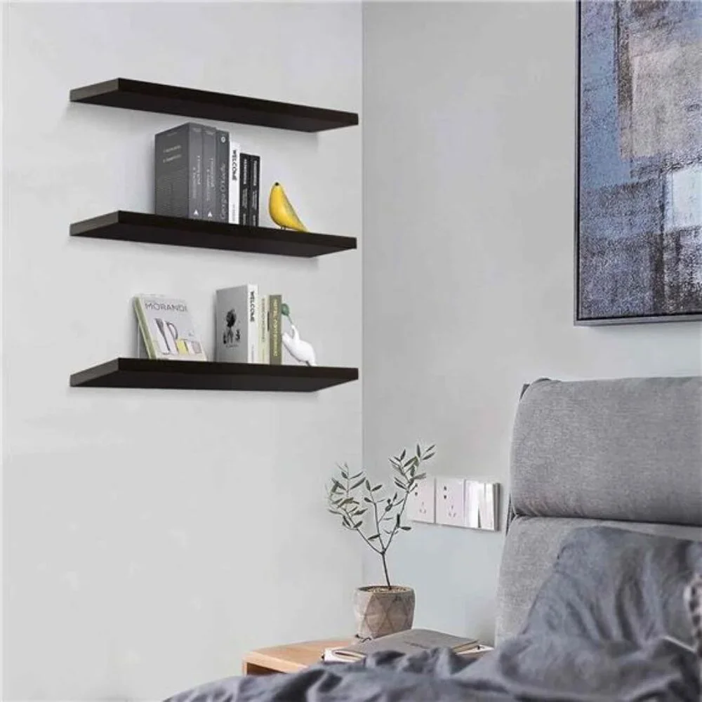 Floating Shelves Wall Shelf Solid Wood for Bathroom Bedroom Kitchen Set of 3